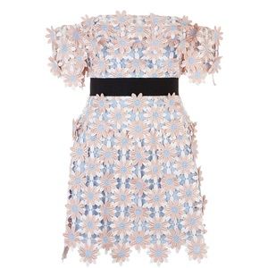Self-Portrait Pink and Light Blue Floral Lace Mini Dress
